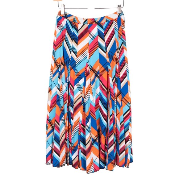 Premise Flare Skirt M Womens NEW Chevron Pink Orange Blue Elastic Waist Midi - Picture 6 of 6